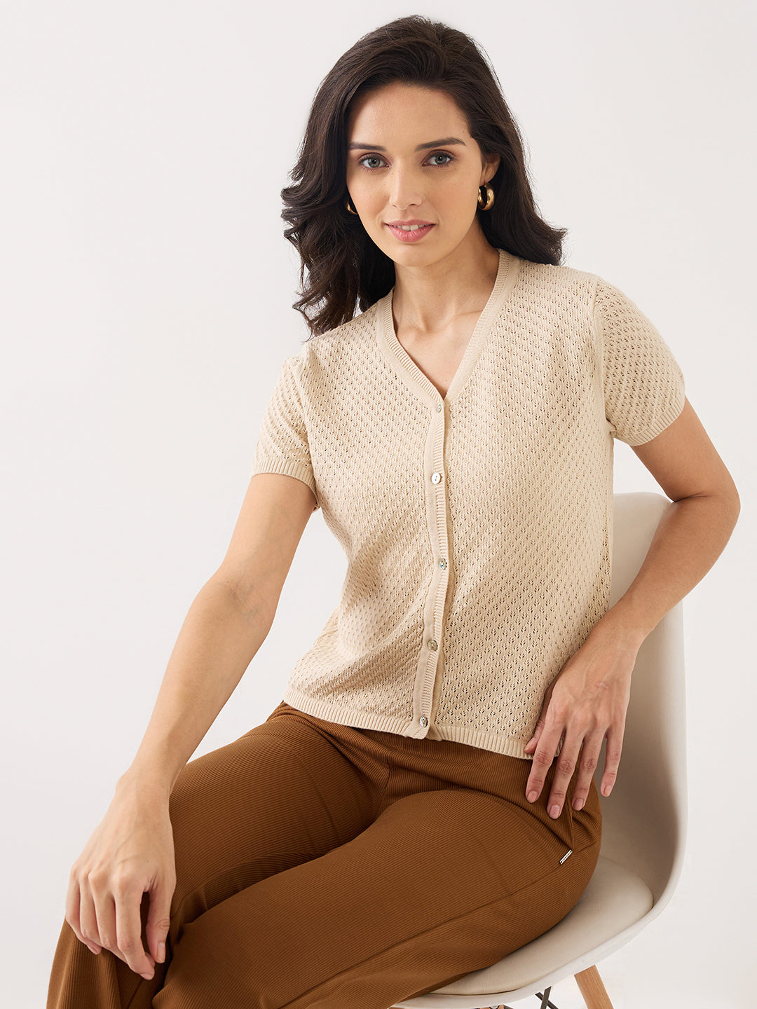 Spykar Beige Slim Fit Casual Sweater For Women