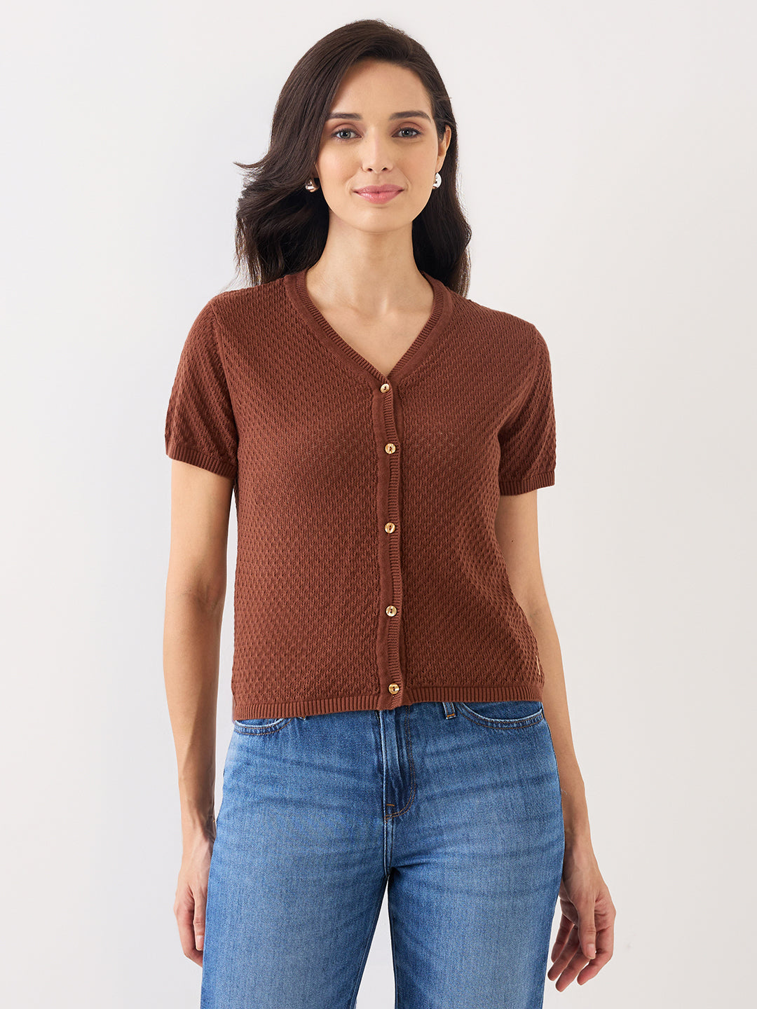 Spykar Brown Slim Fit Casual Sweater For Women
