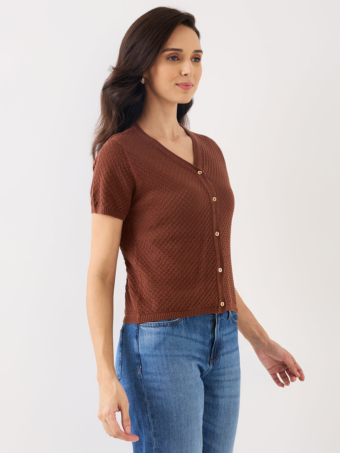 Spykar Brown Slim Fit Casual Sweater For Women