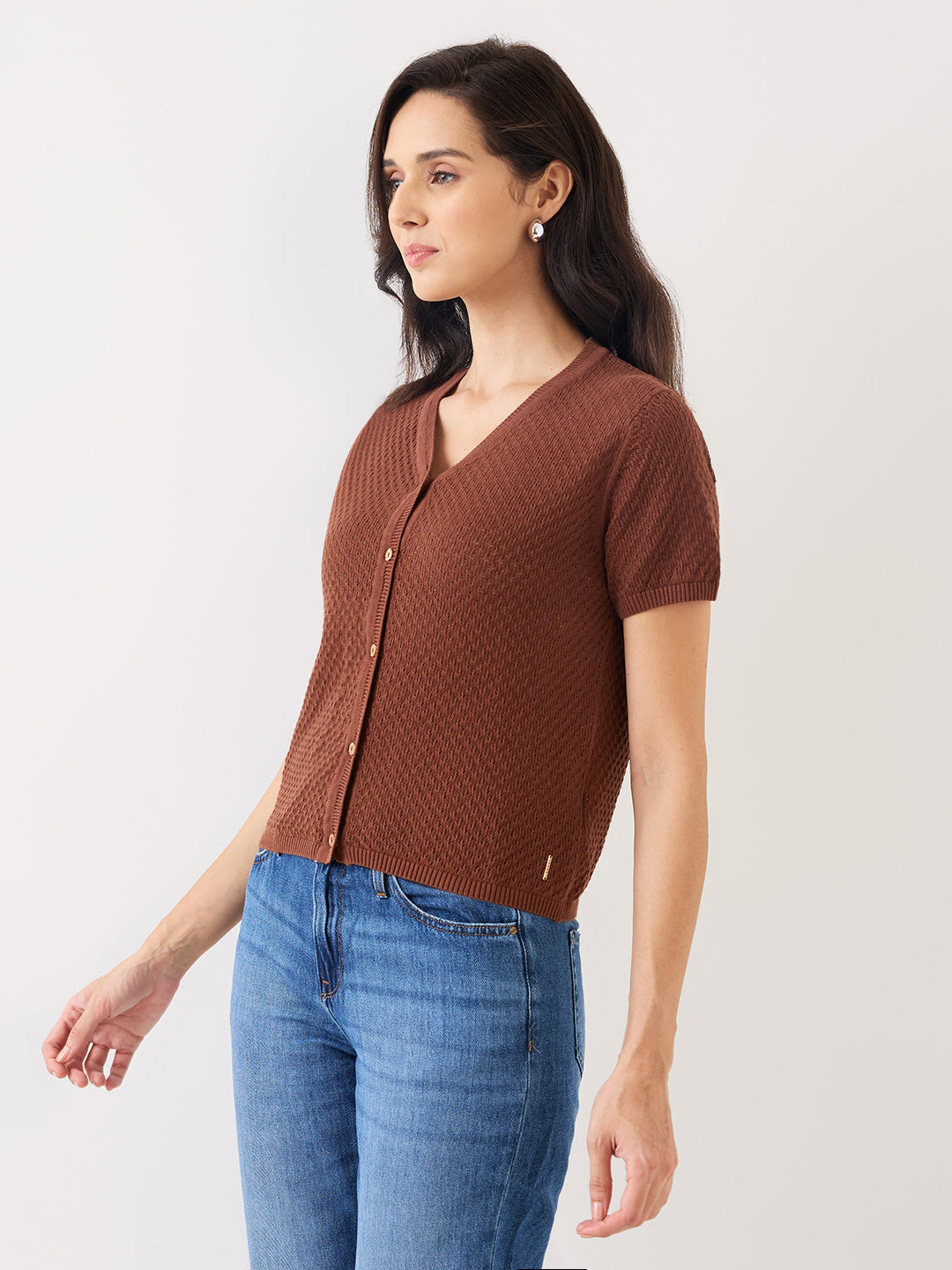 Spykar Brown Slim Fit Casual Sweater For Women