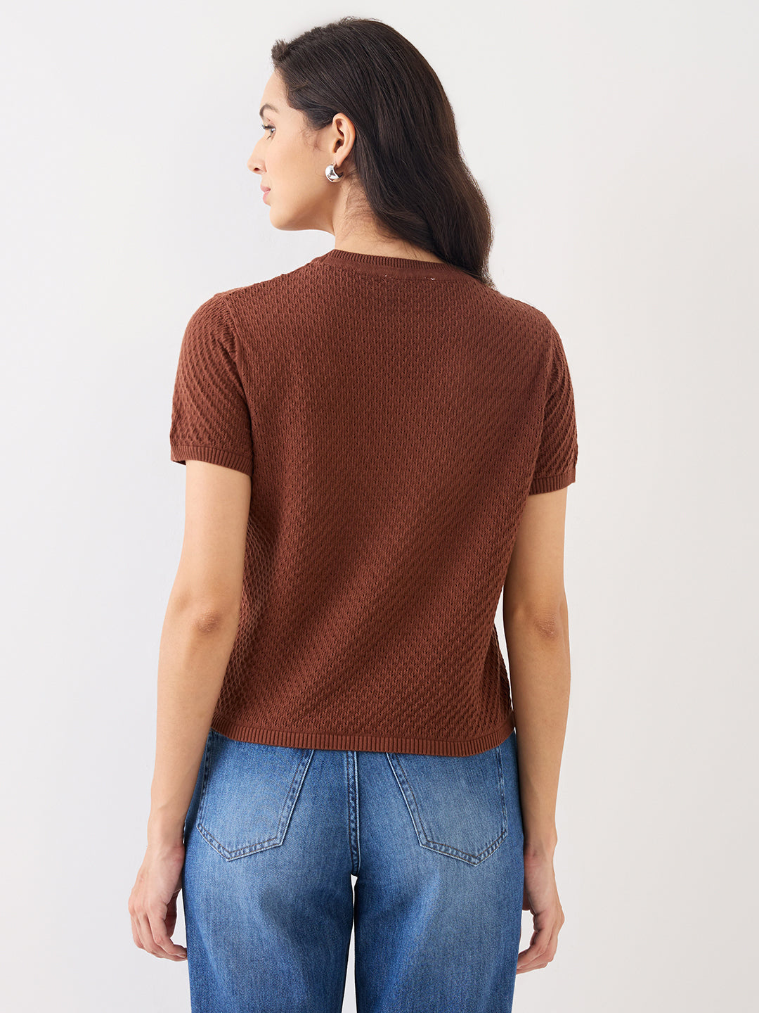 Spykar Brown Slim Fit Casual Sweater For Women