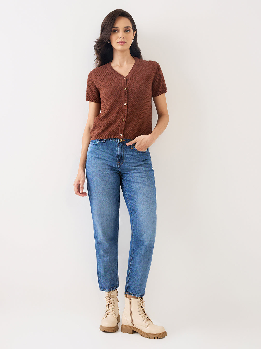 Spykar Brown Slim Fit Casual Sweater For Women