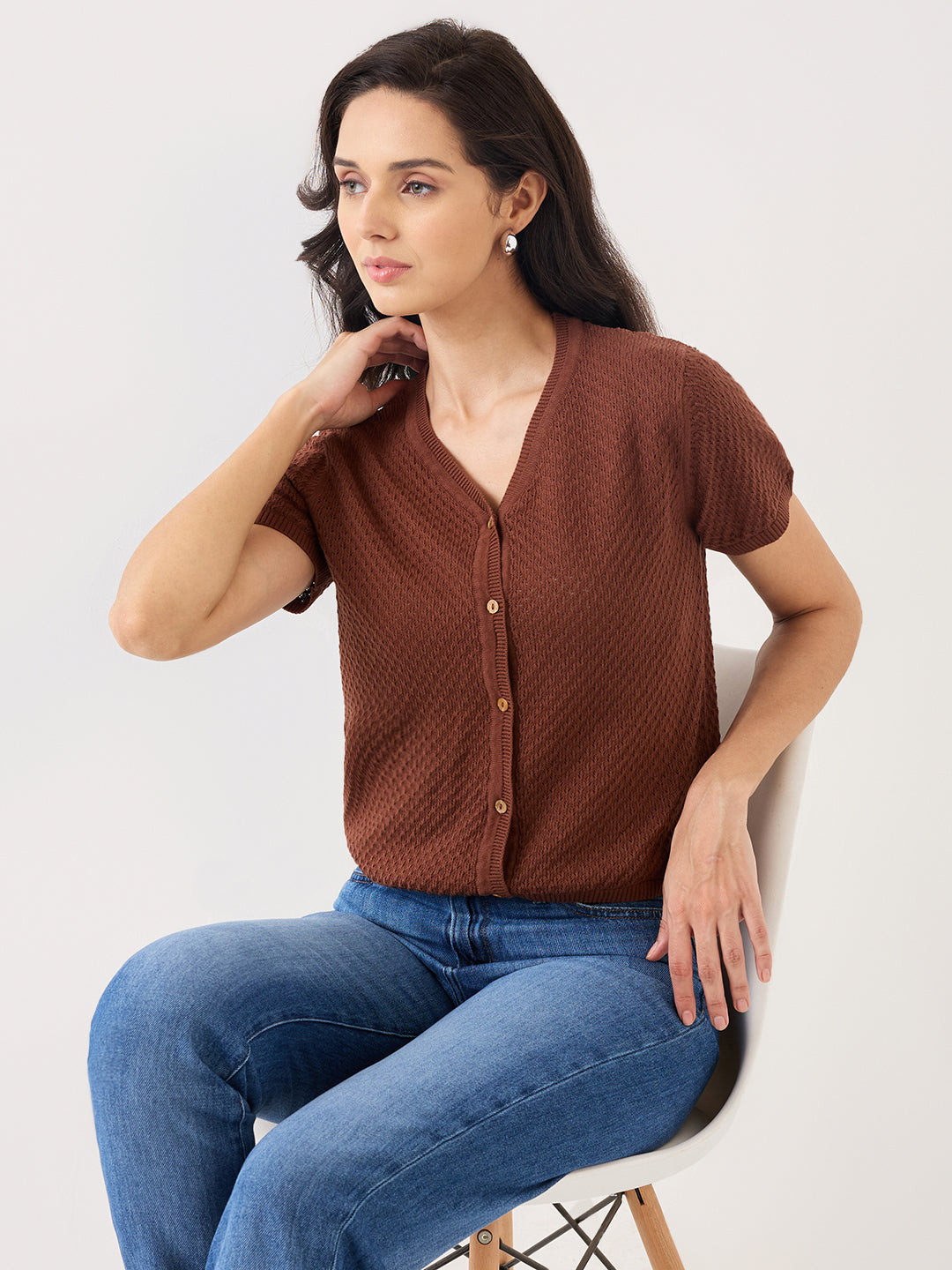 Spykar Brown Slim Fit Casual Sweater For Women
