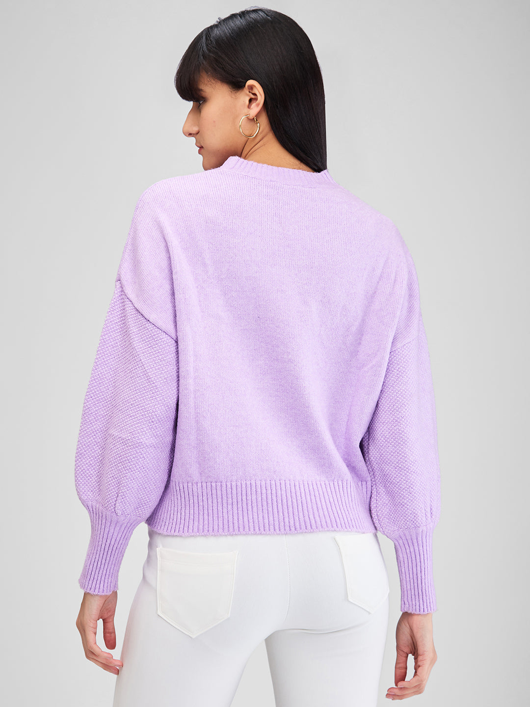 Spykar Purple Full Sleeves Regular Fit Solid Sweater For Women