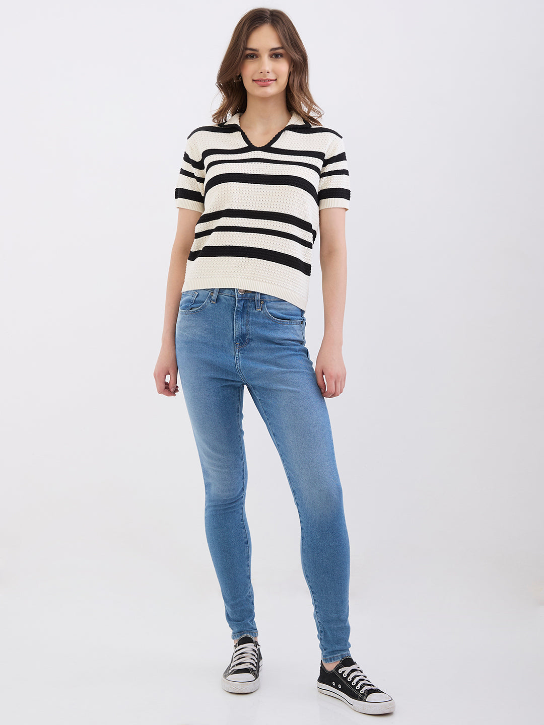 Spykar New Off White Slim Fit Casual Sweaters For Women