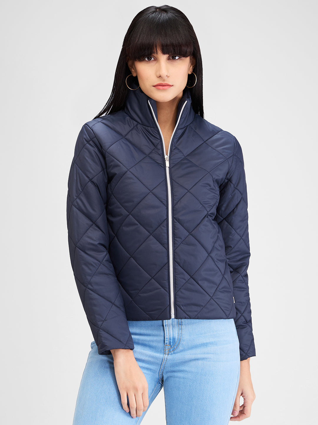 Spykar Navy Full Sleeves Solid Jacket For Women