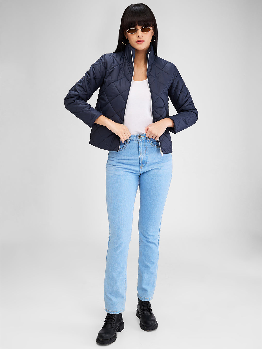 Spykar Navy Full Sleeves Solid Jacket For Women