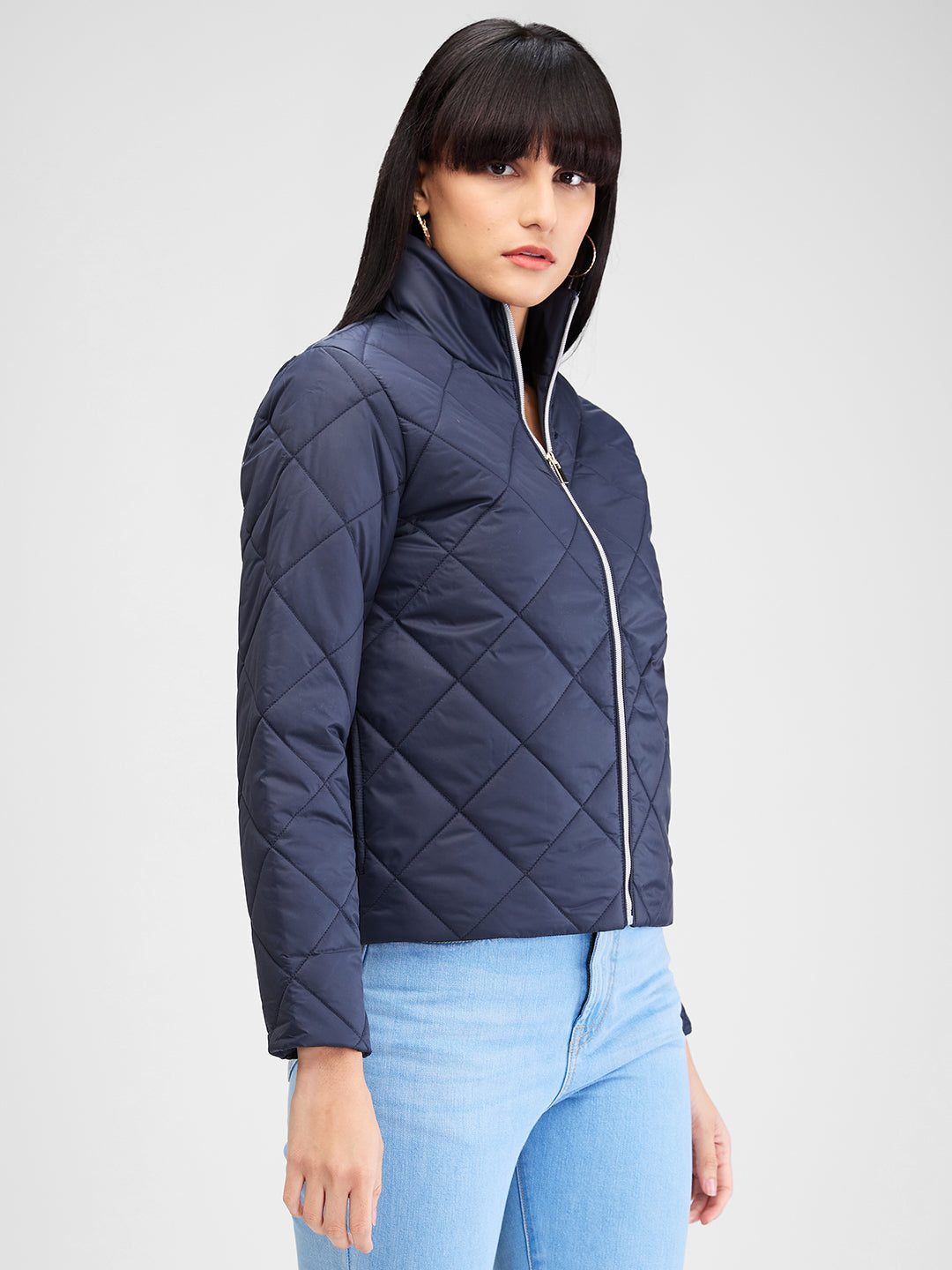 Spykar Navy Full Sleeves Solid Jacket For Women