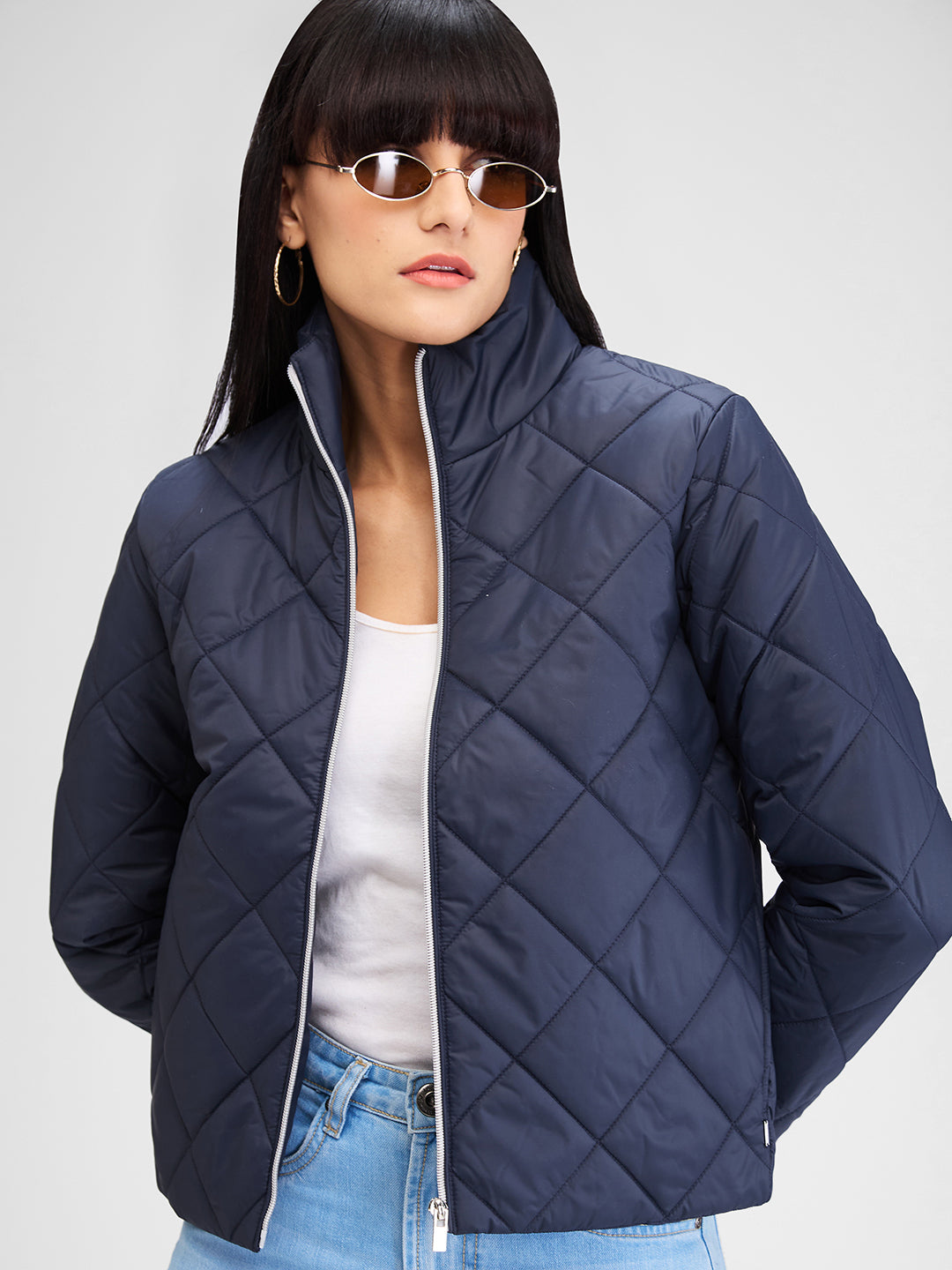 Spykar Navy Full Sleeves Solid Jacket For Women