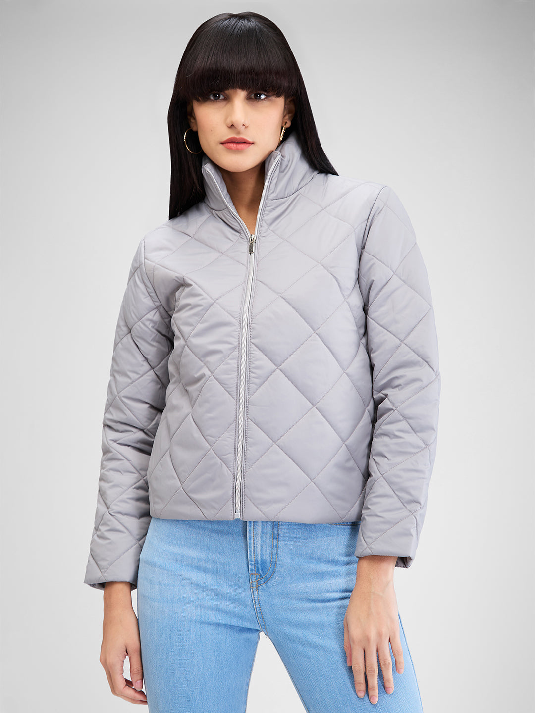 Spykar Gray Full Sleeves Solid Jacket For Women