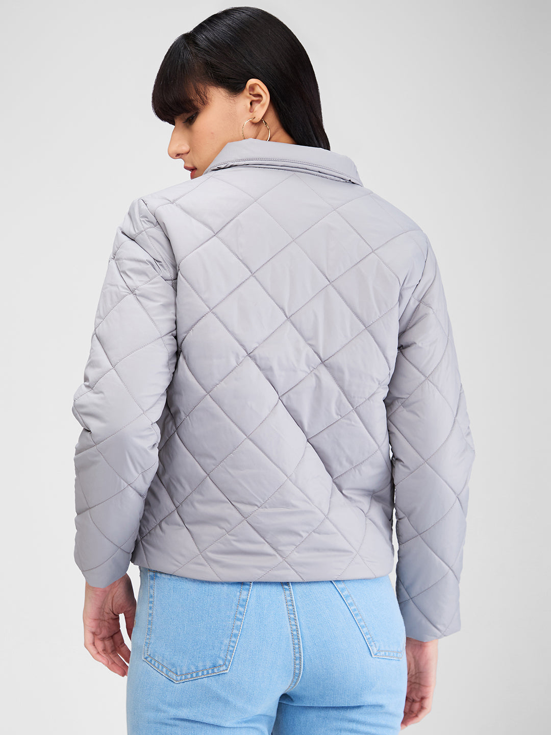 Spykar Gray Full Sleeves Solid Jacket For Women