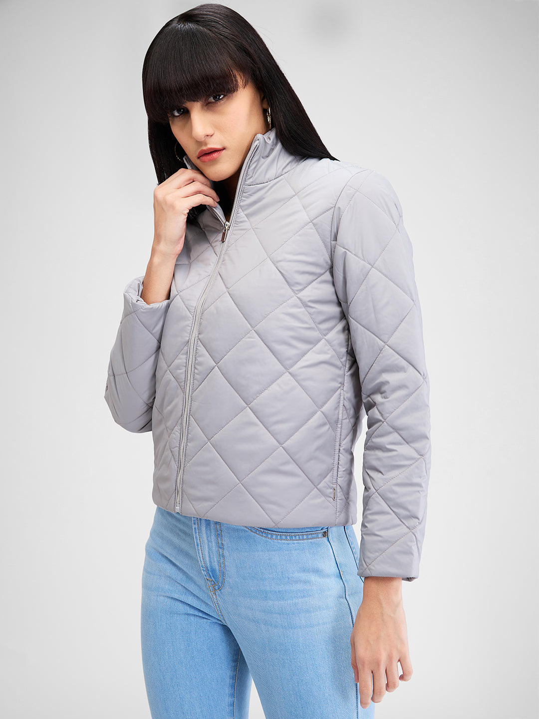 Spykar Gray Full Sleeves Solid Jacket For Women