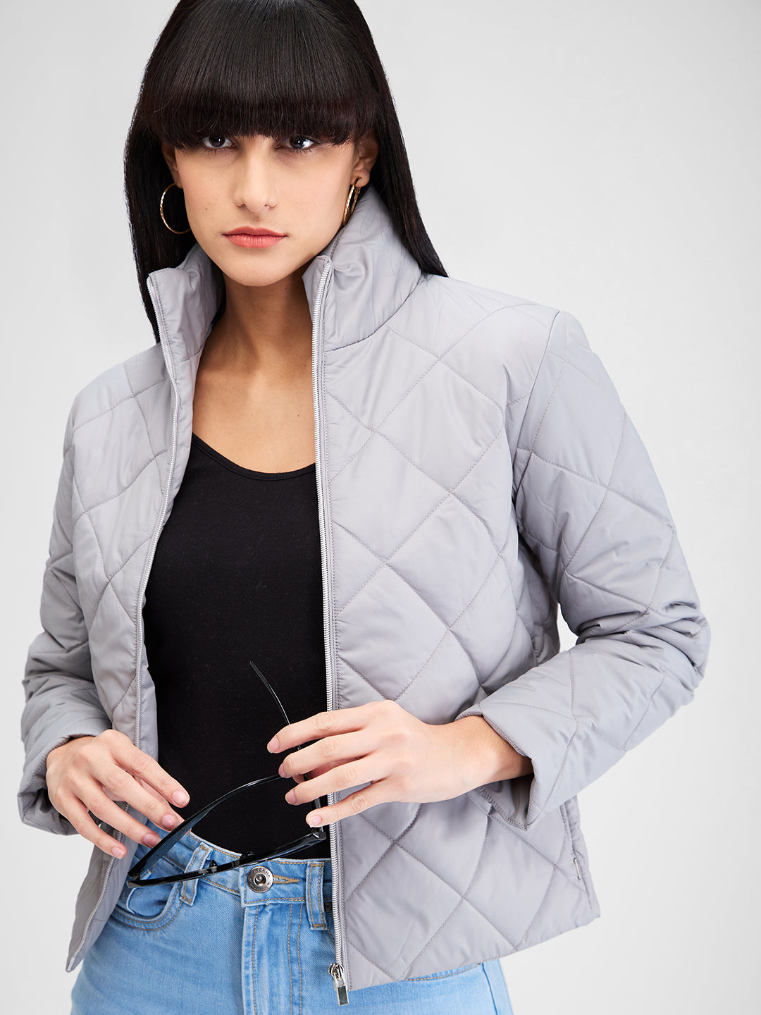 Spykar Gray Full Sleeves Solid Jacket For Women