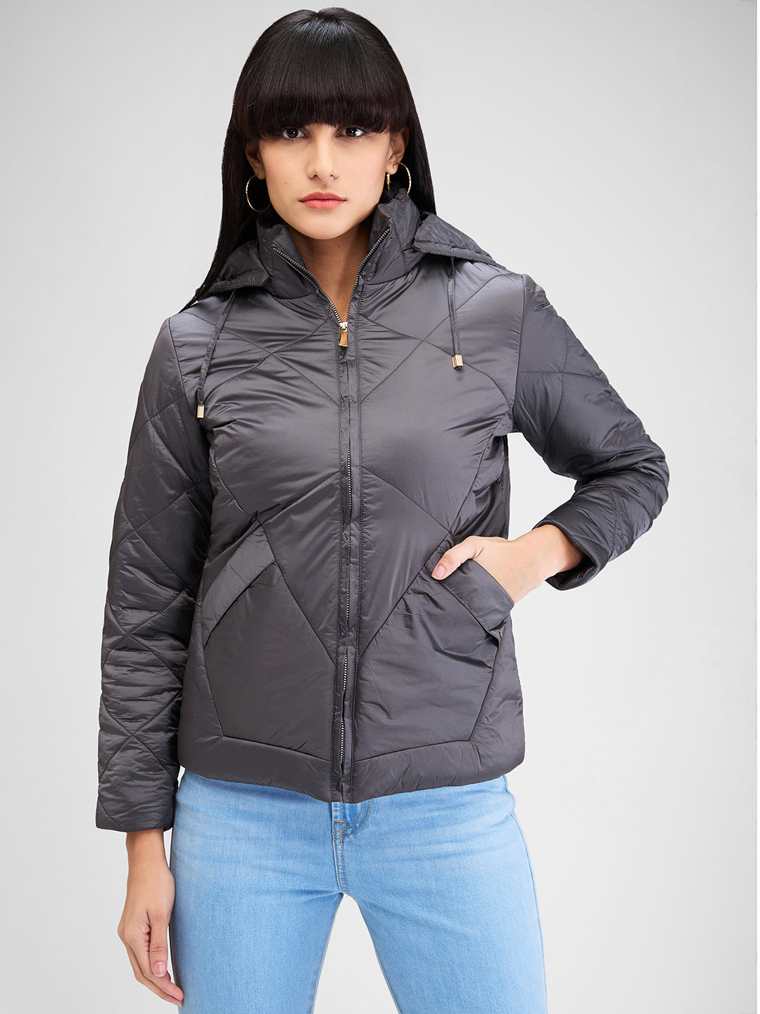 Spykar Gray Full Sleeves Solid Jacket For Women