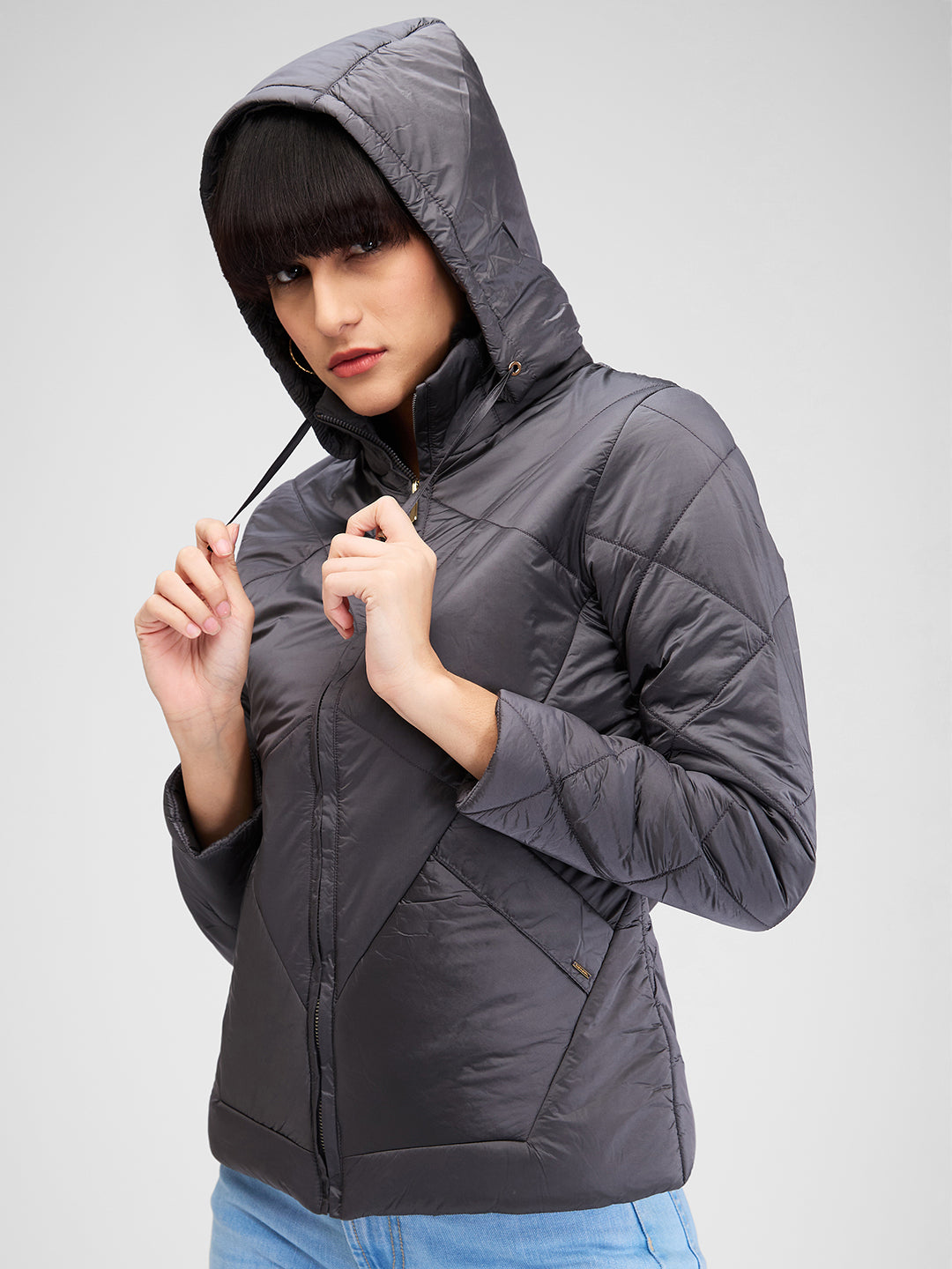 Spykar Gray Full Sleeves Solid Jacket For Women