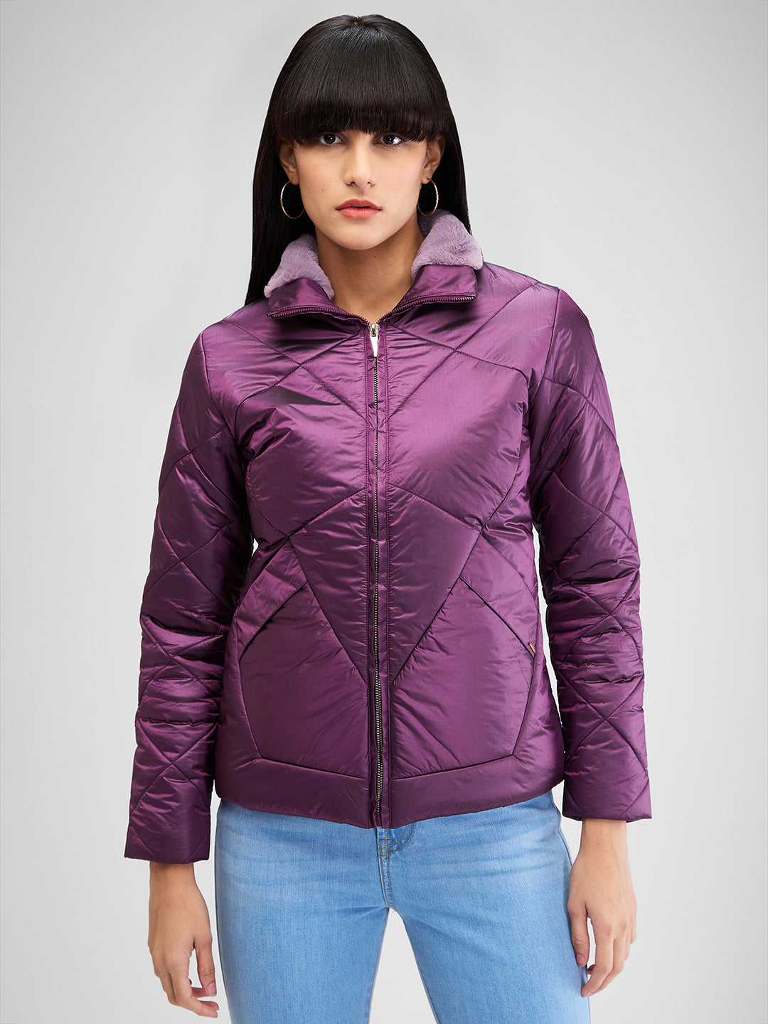 Spykar Red-Violet Full Sleeves Solid Jacket For Women