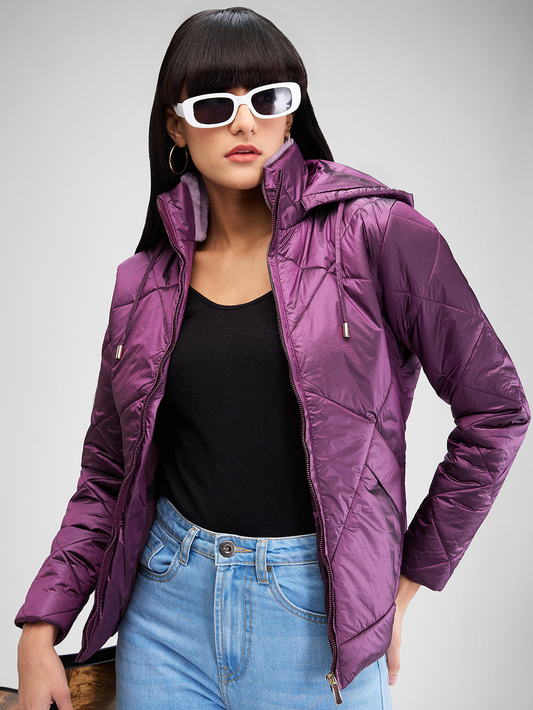 Spykar Red-Violet Full Sleeves Solid Jacket For Women