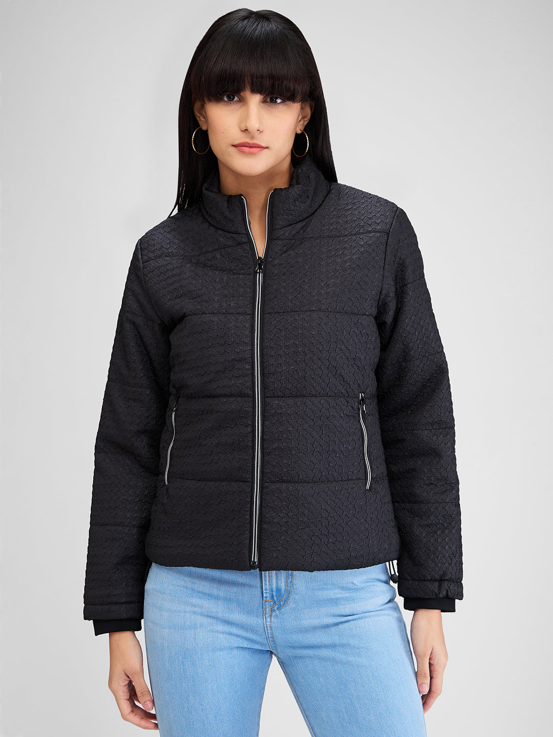 Spykar Black Full Sleeves Solid Jacket For Women