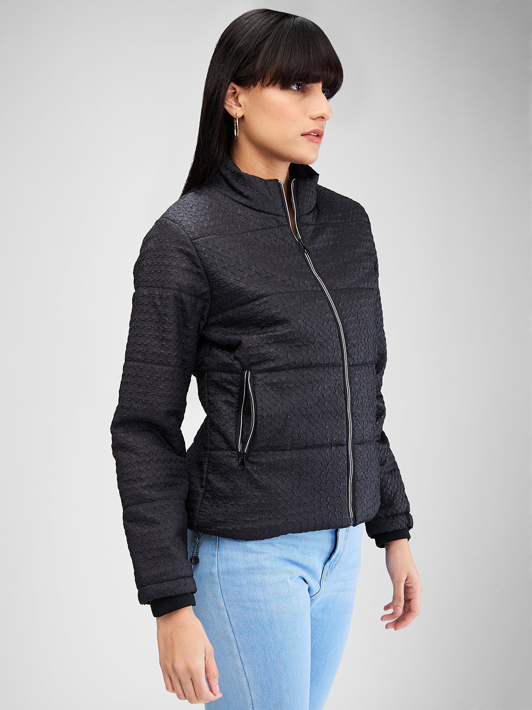 Spykar Black Full Sleeves Solid Jacket For Women