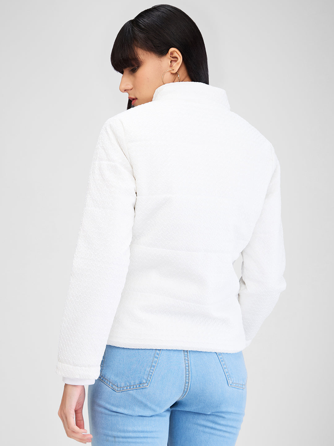 Spykar White Full Sleeves Solid Jacket For Women