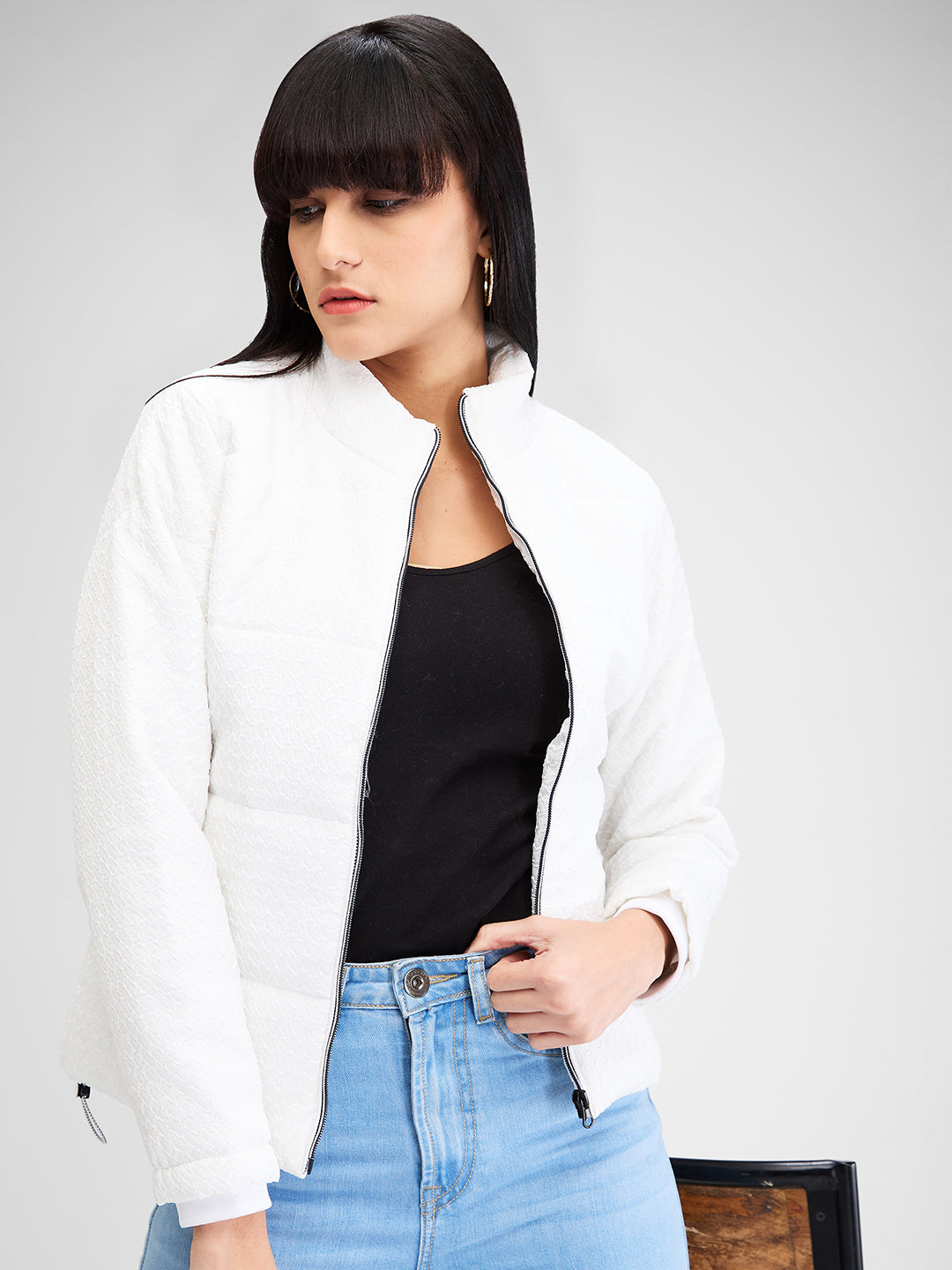 Spykar White Full Sleeves Solid Jacket For Women