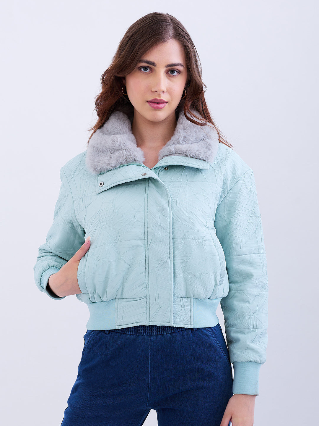 Women Jacket Green Regular Fit