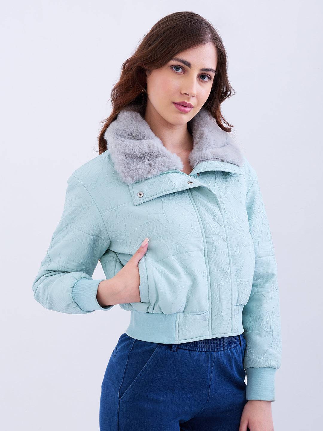 Women Jacket Green Regular Fit