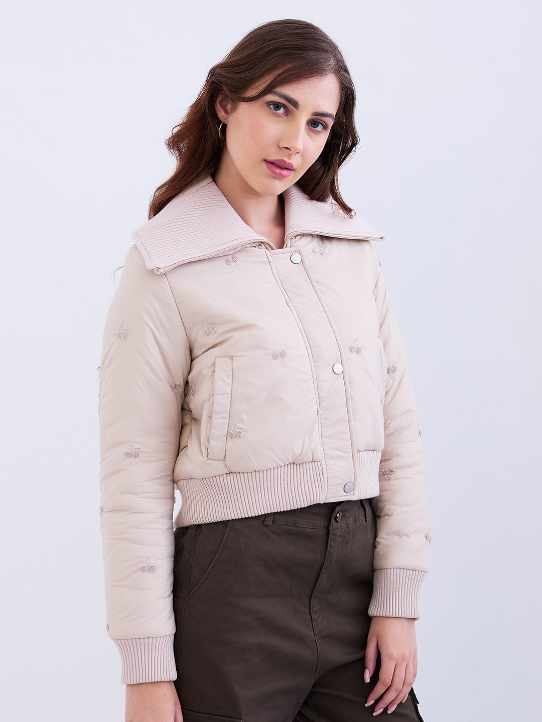 Women Jacket Beige Regular Fit