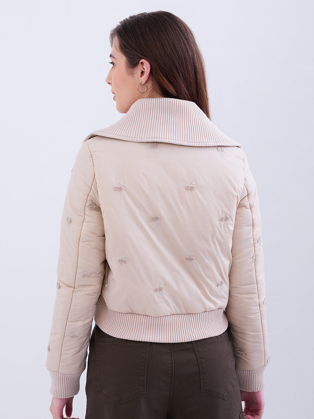 Women Jacket Beige Regular Fit