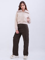 Women Jacket Beige Regular Fit