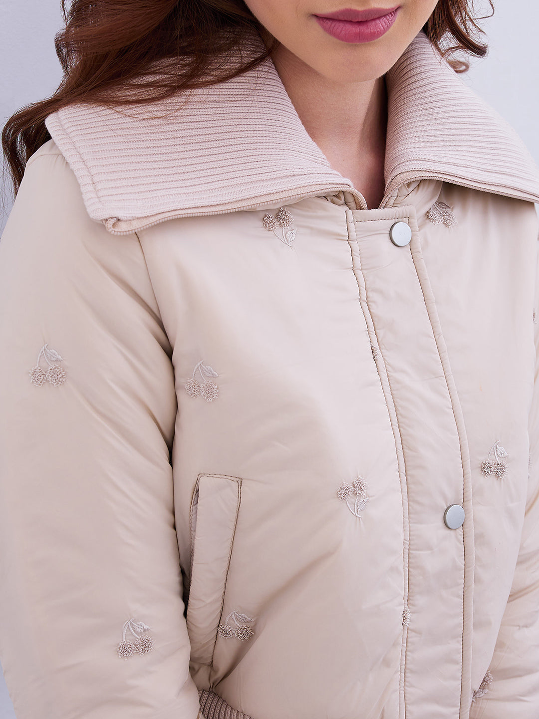 Women Jacket Beige Regular Fit