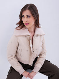 Women Jacket Beige Regular Fit