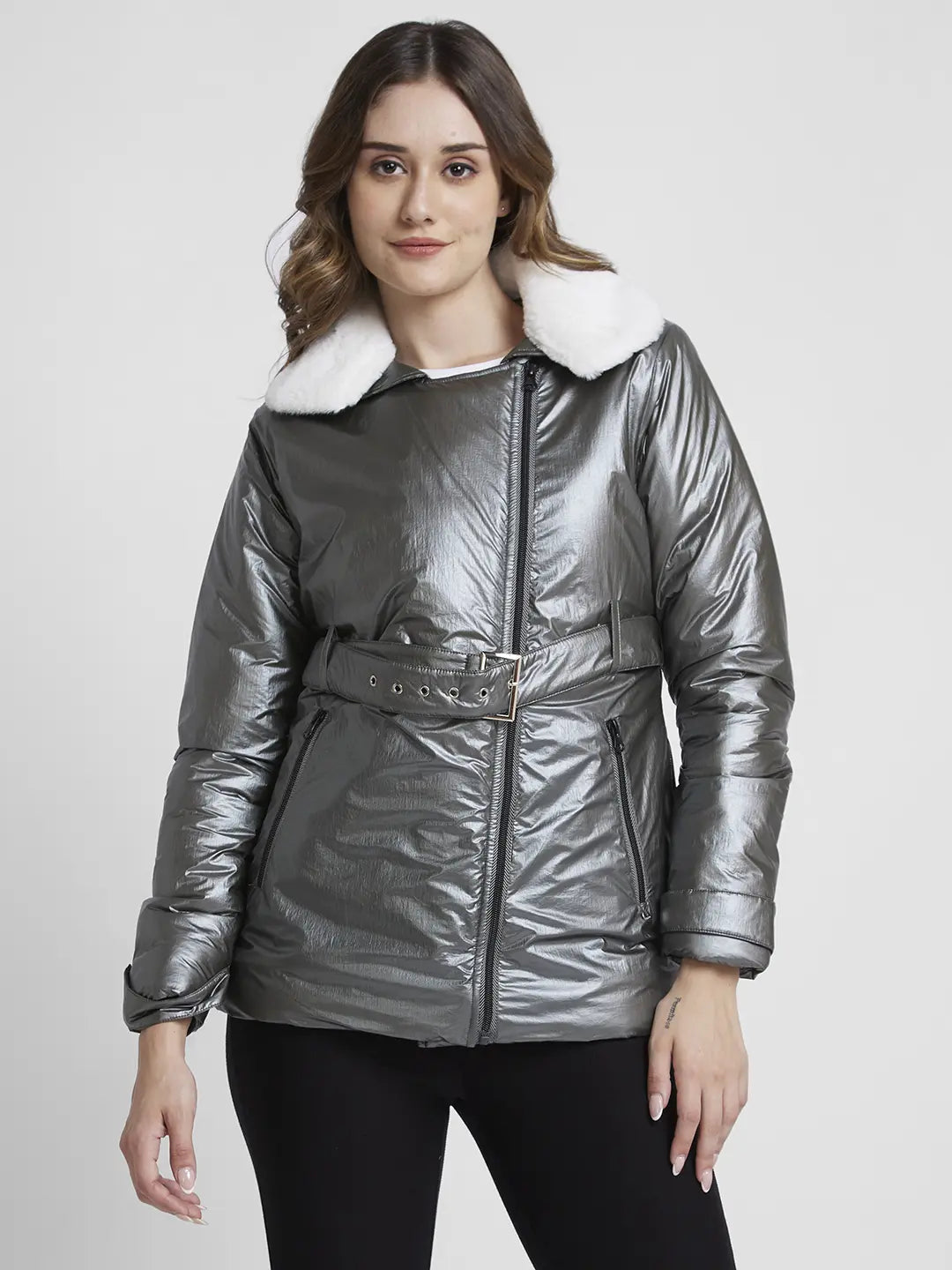 Spykar Silver Regular Fit Casual Jackets For Women