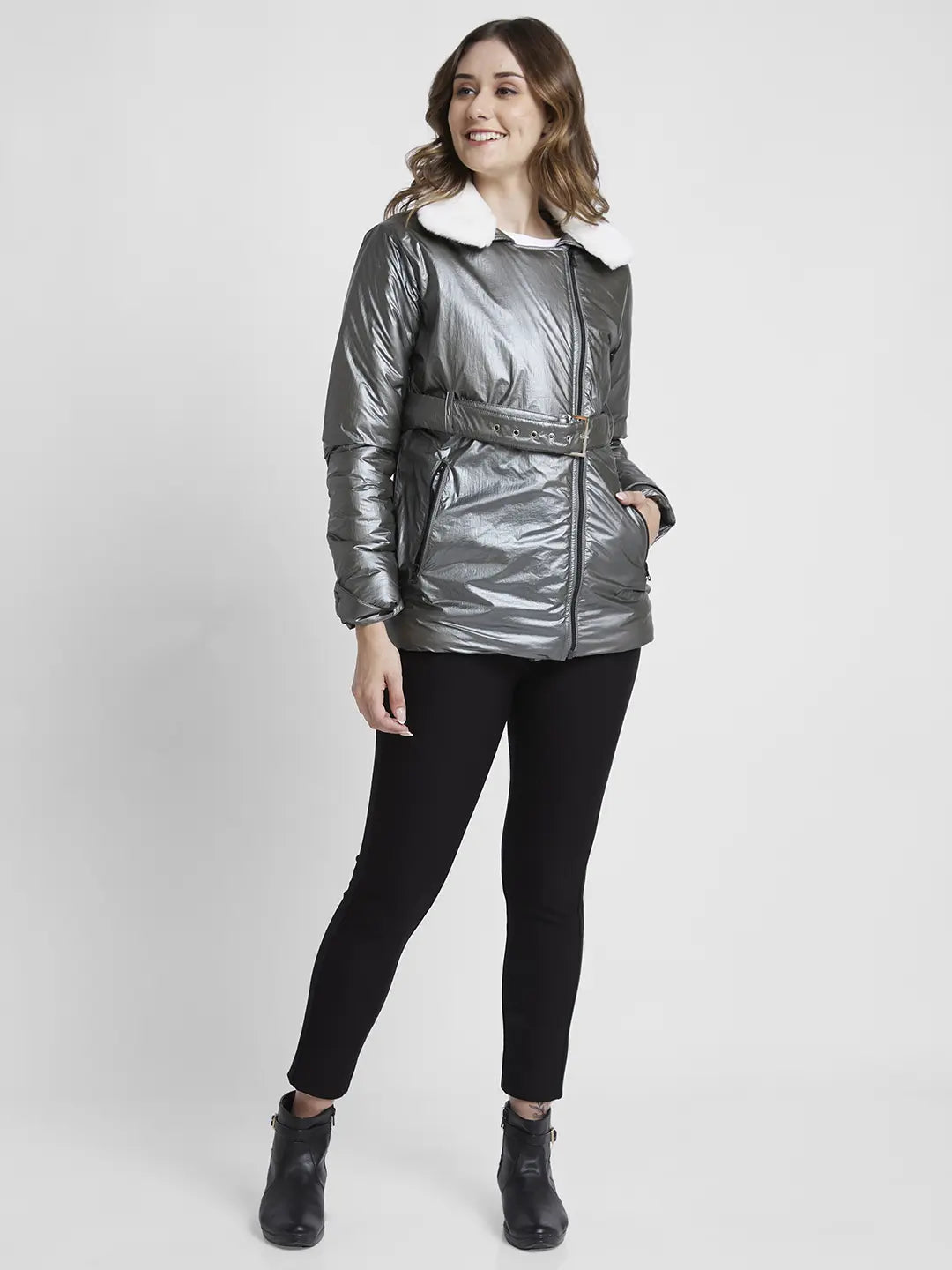 Spykar Silver Regular Fit Casual Jackets For Women