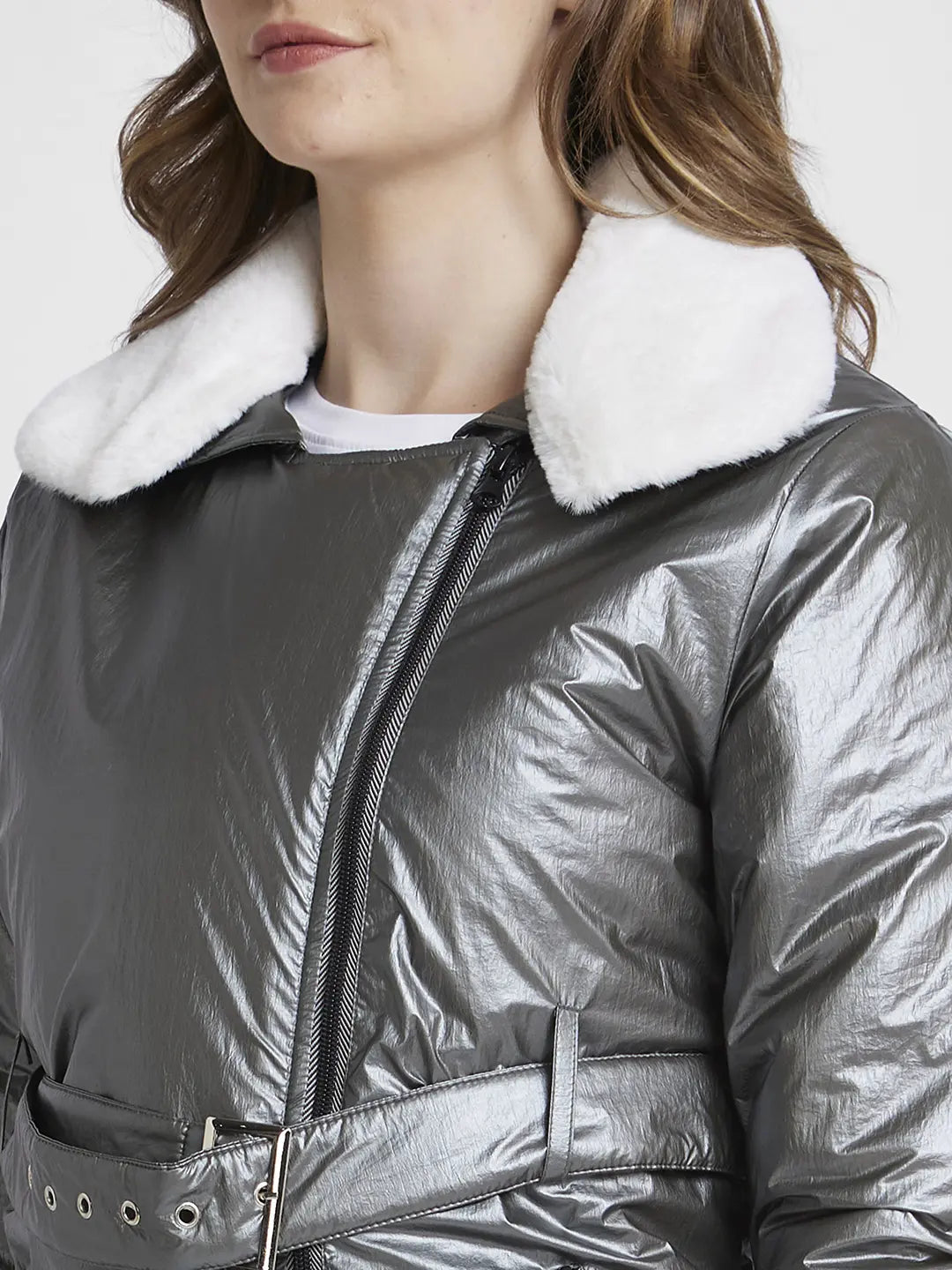 Spykar Silver Regular Fit Casual Jackets For Women