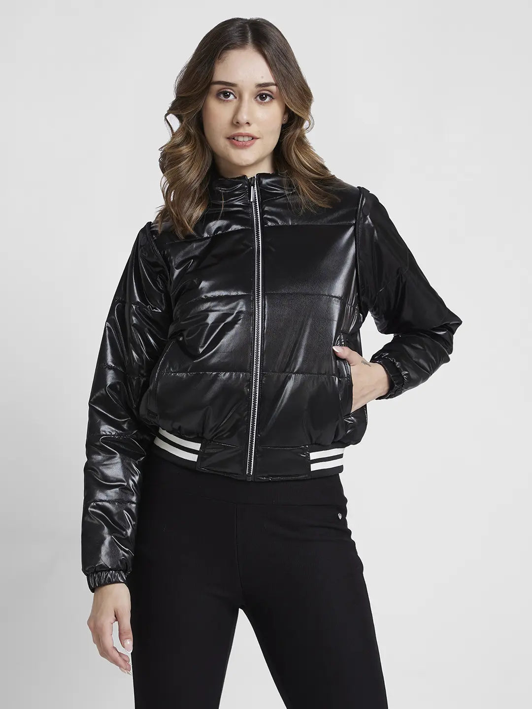 Spykar Black Comfort Fit Casual Jackets For Women