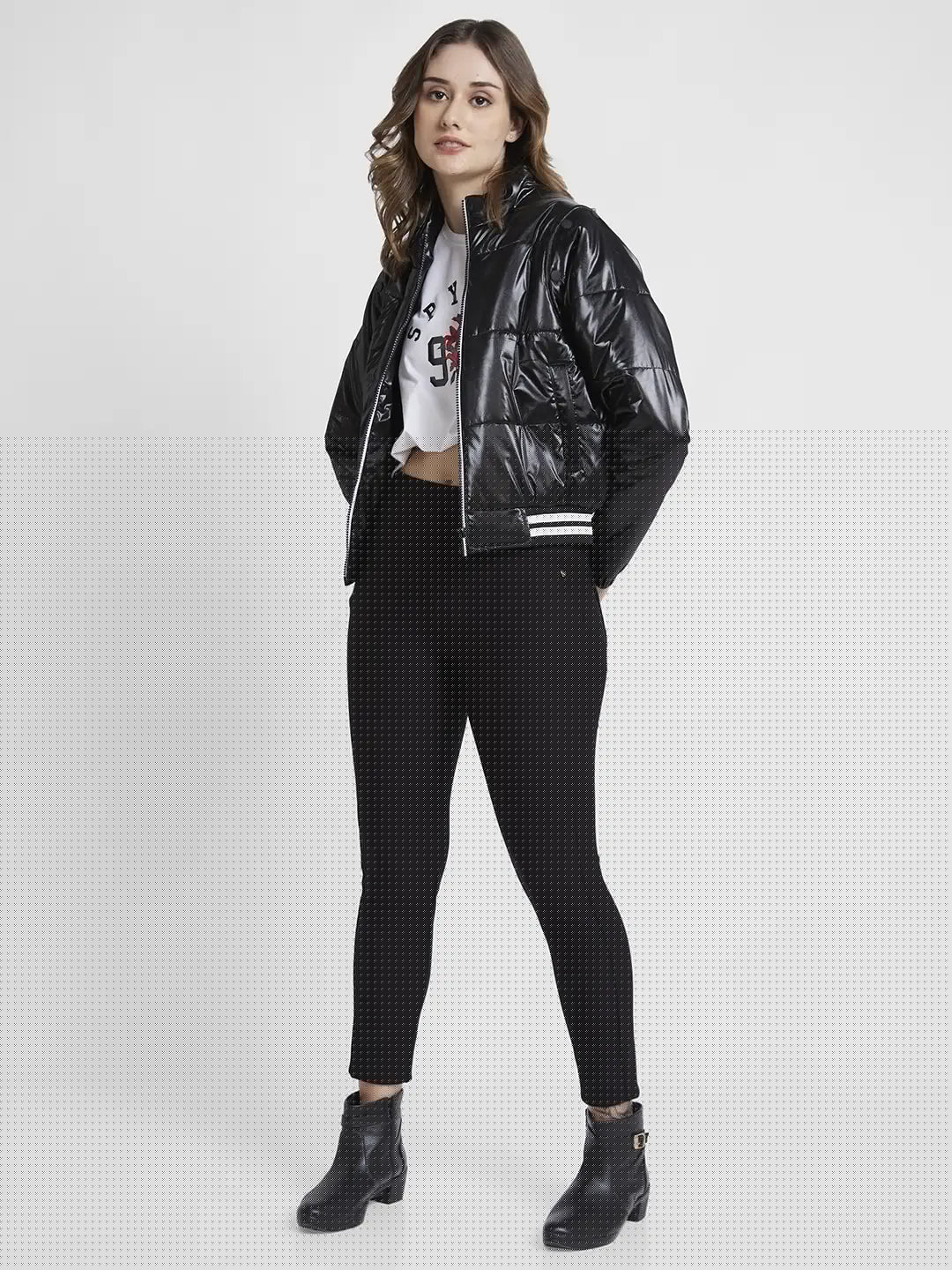Spykar Black Comfort Fit Casual Jackets For Women