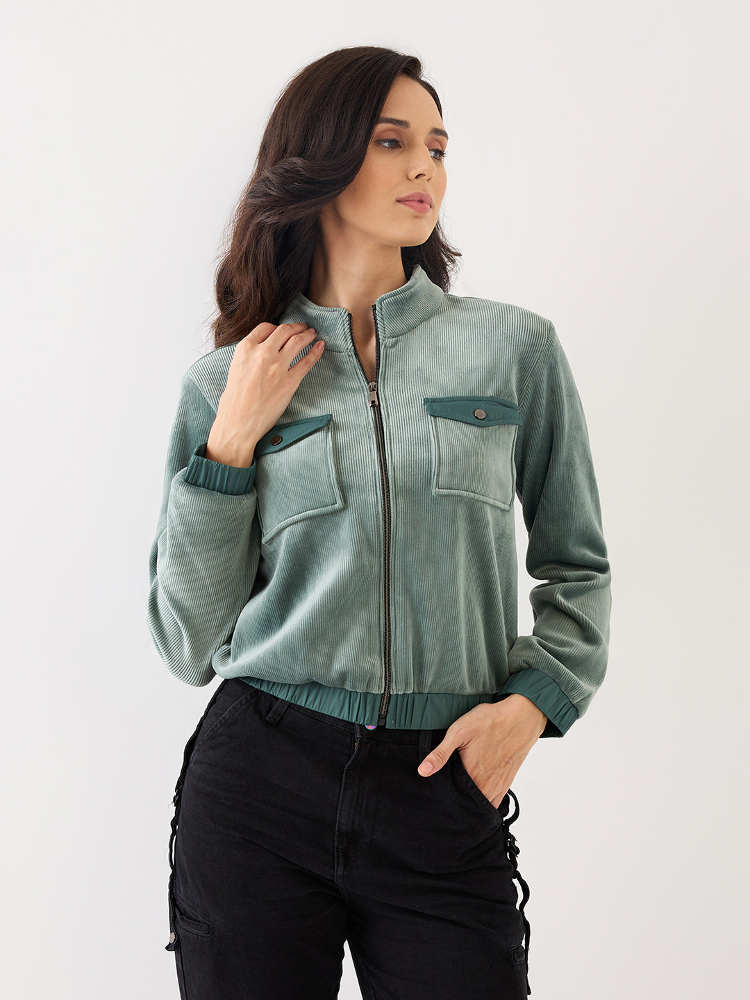 Spykar Sage Green Regular Fit Casual Jackets For Women