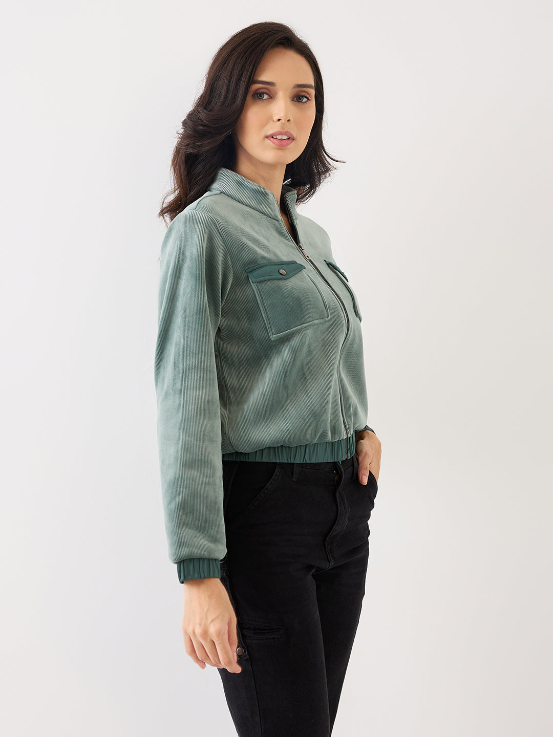 Spykar Sage Green Regular Fit Casual Jackets For Women