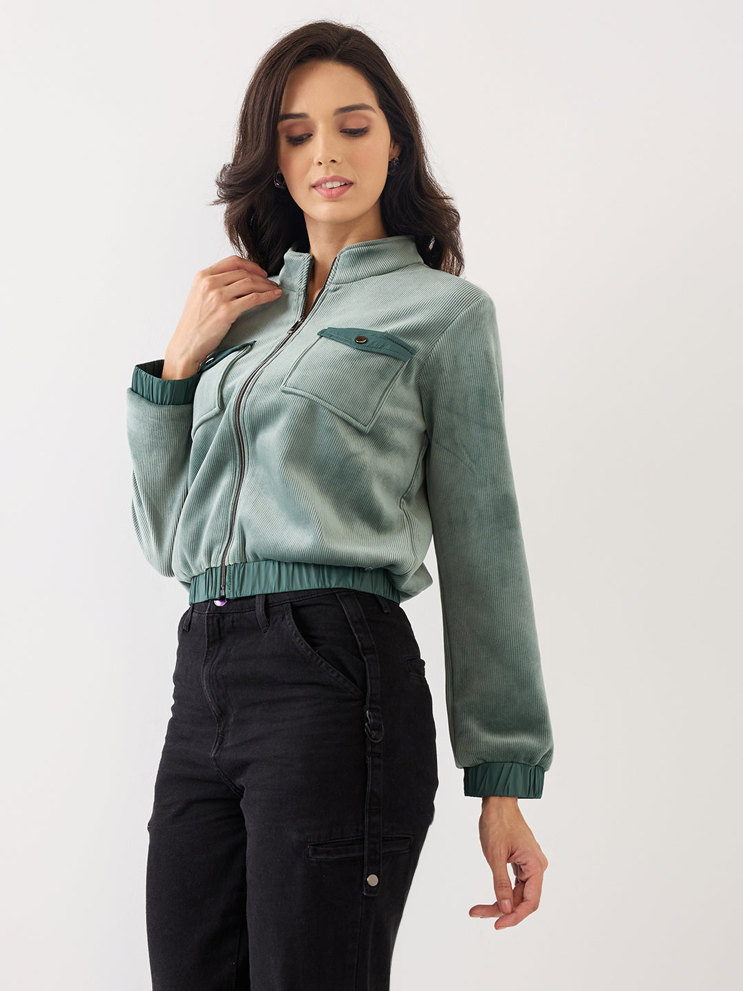 Spykar Sage Green Regular Fit Casual Jackets For Women