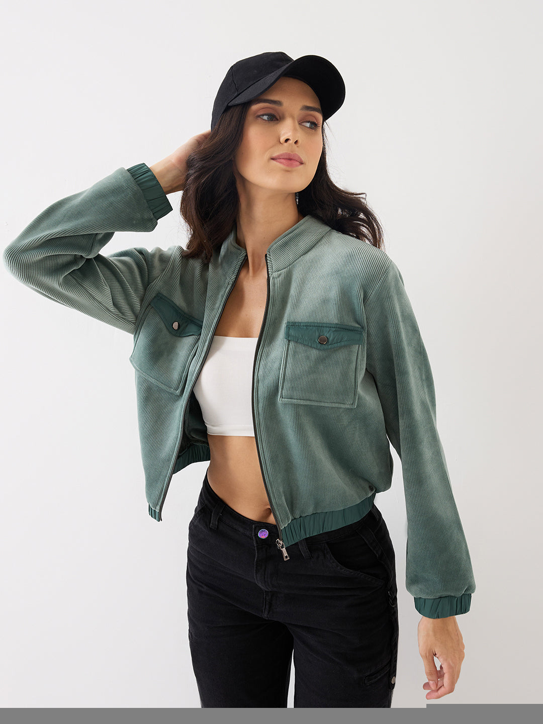 Spykar Sage Green Regular Fit Casual Jackets For Women