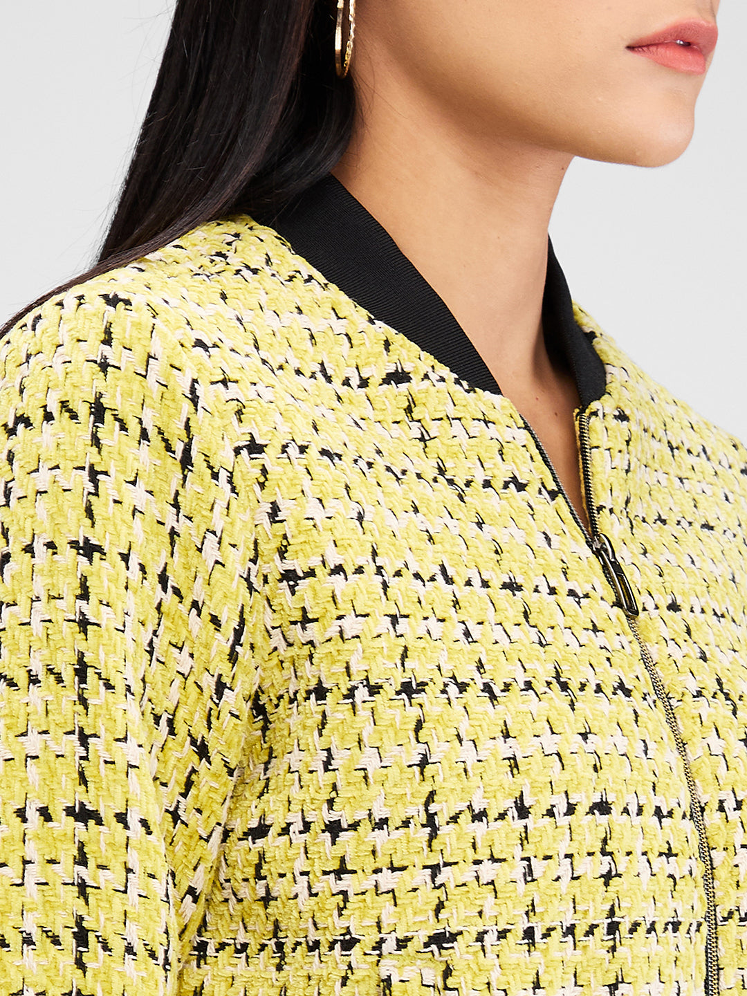 Spykar Yellow Full Sleeves Checks Jacket For Women