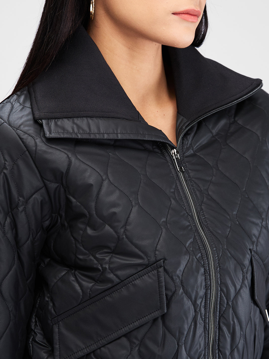 Spykar Black Full Sleeves Solid Jacket For Women