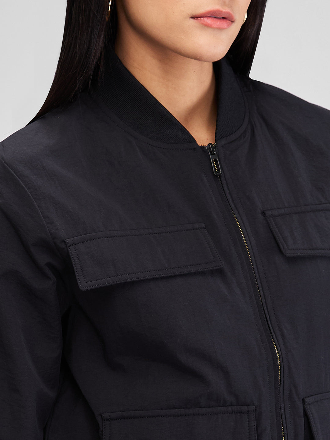 Spykar Black Full Sleeves Solid Jacket For Women