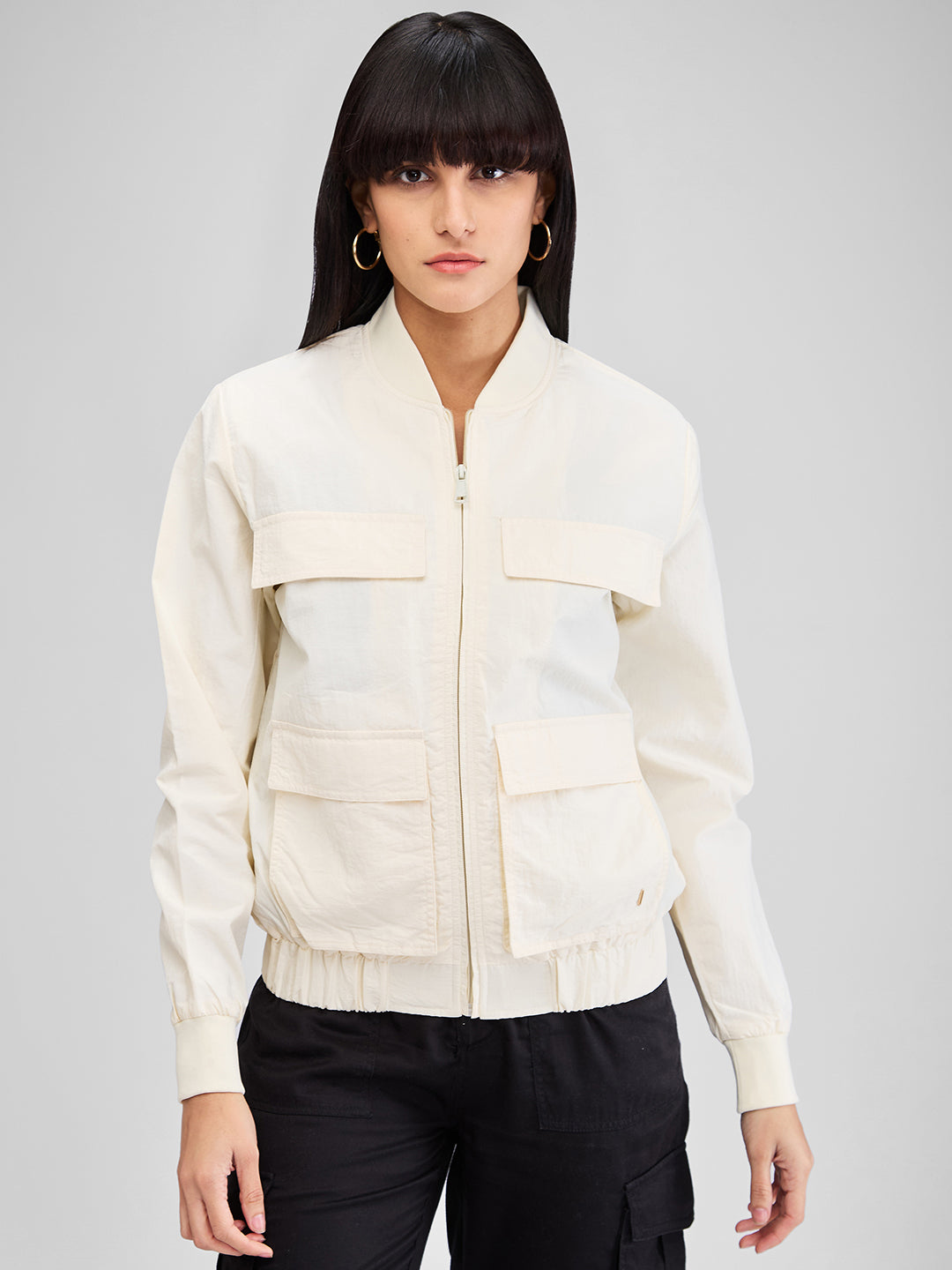 Spykar White Full Sleeves Solid Jacket For Women