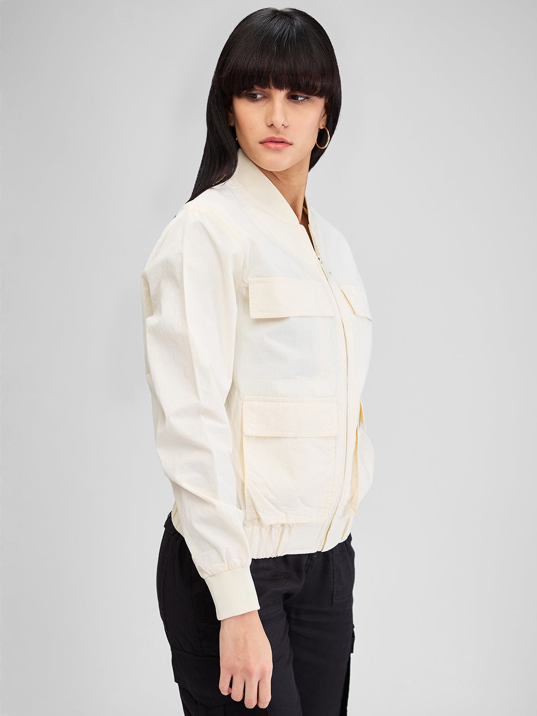 Spykar White Full Sleeves Solid Jacket For Women