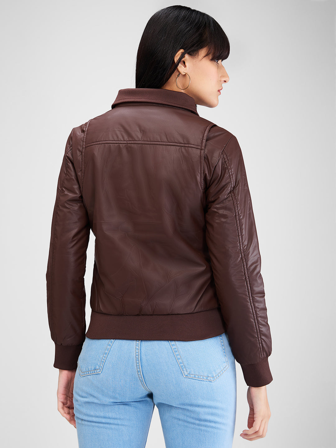 Spykar Brown Full Sleeves Solid Jacket For Women