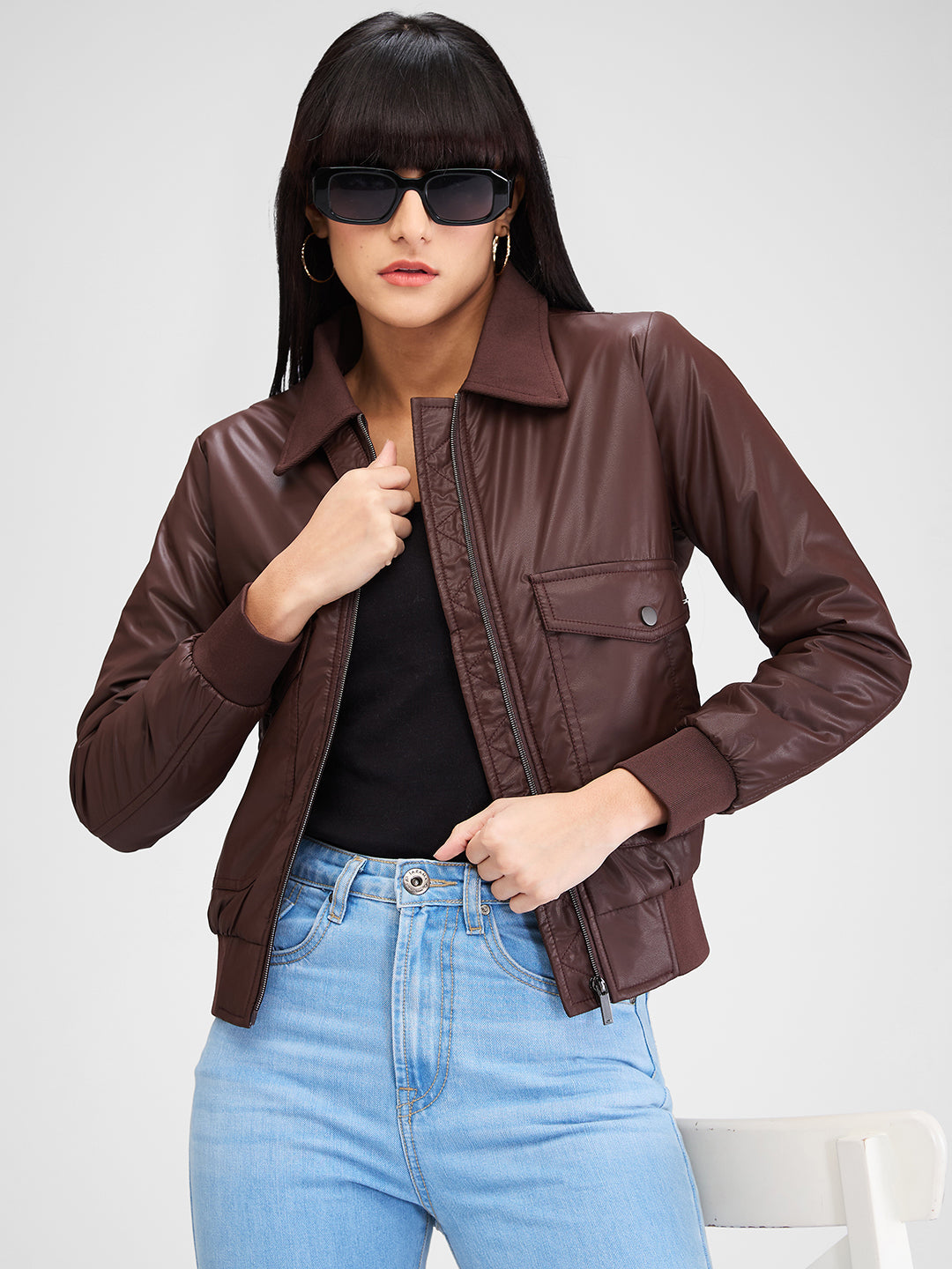 Spykar Brown Full Sleeves Solid Jacket For Women