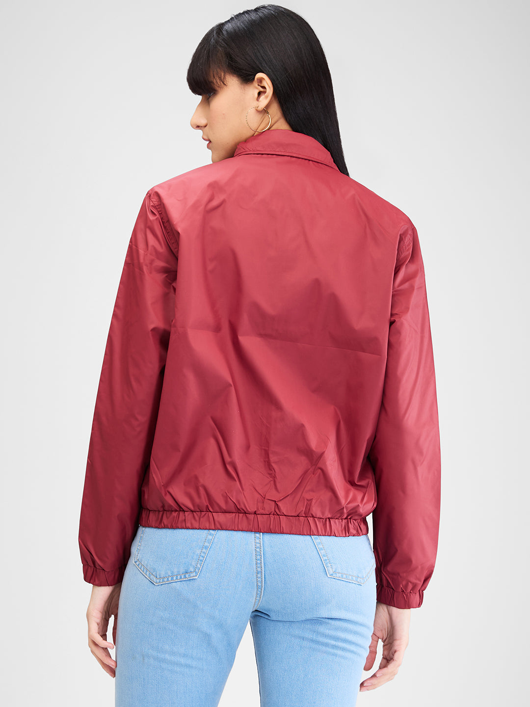 Spykar Red Full Sleeves Solid Jacket For Women