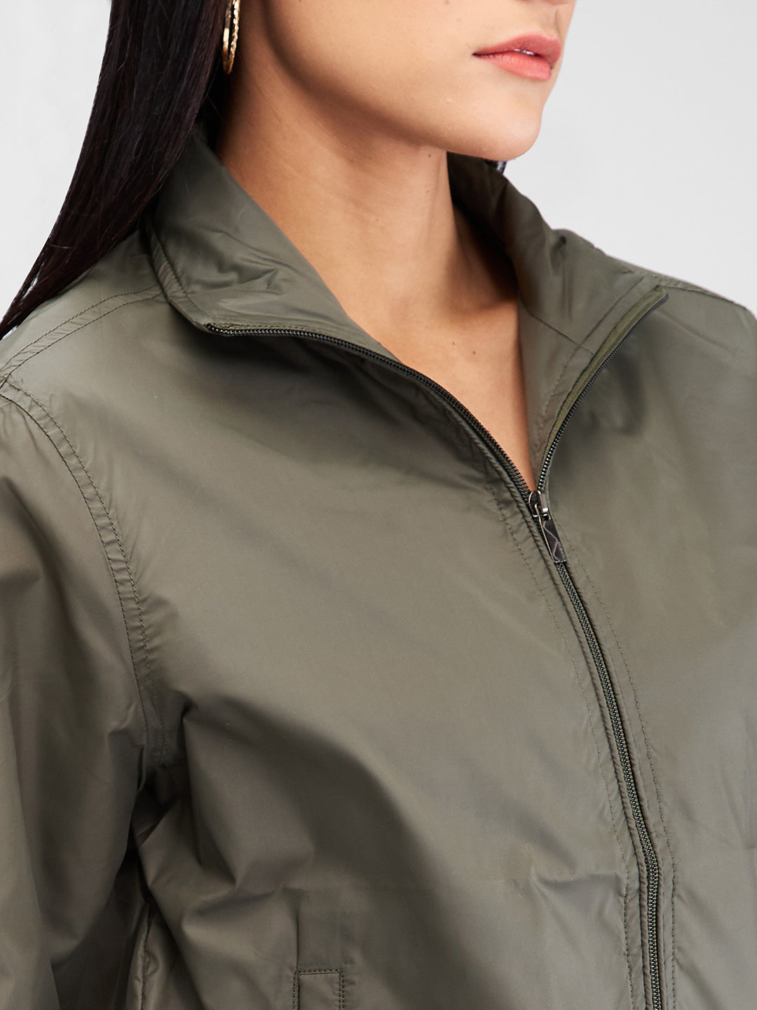 Spykar Green Full Sleeves Solid Jacket For Women